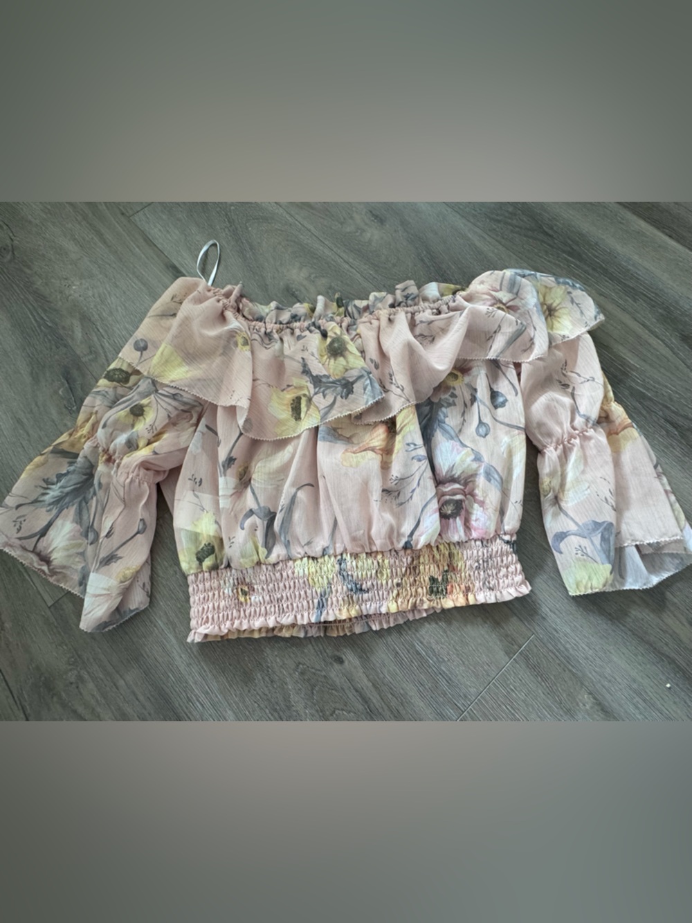 H&M Pink Floral Off-Shoulder Ruffle Crop Top